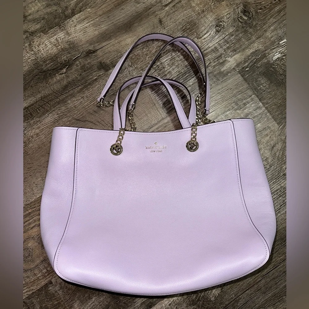 NEW Kate Spade Large Triple Compartment Tote Bag Light Purple Pebbled Leather - Picture 1 of 4